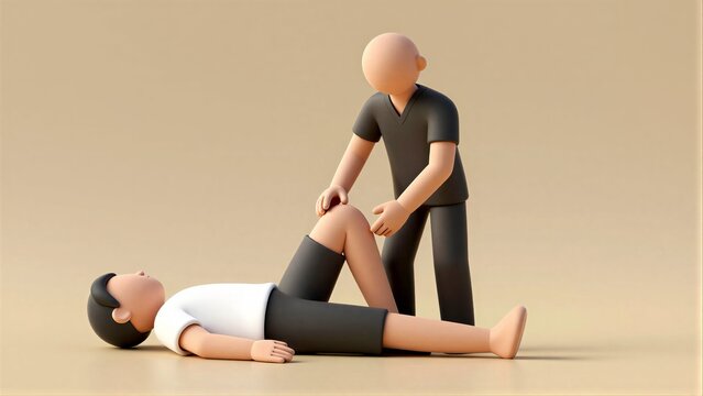 Medical professional examines patient's knee in a calm, focused setting.