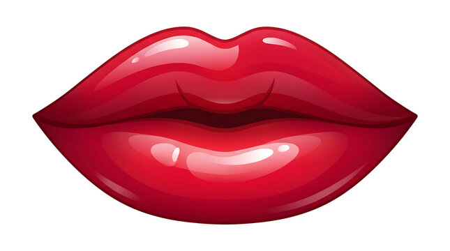 A beautiful illustration of glossy red lips isolated on a white background.