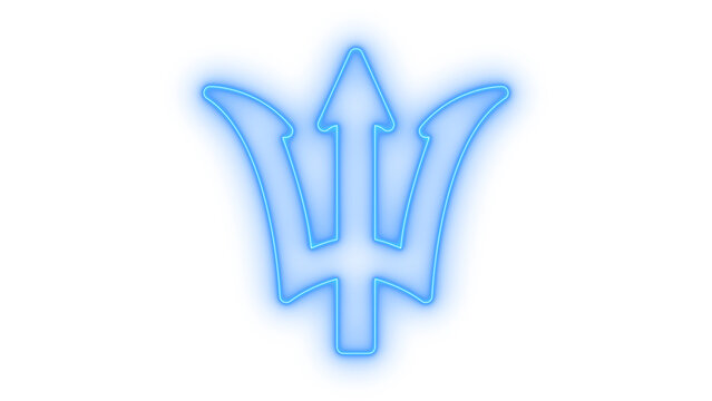 Glowing blue neon trident icon of neptune poseidon greek mythology sea symbol three prong spear for logo and gaming isolated on transparent background vector illustration