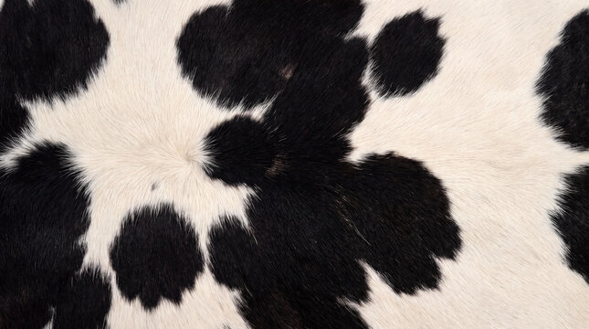 Cowhide texture background, black and white cow print pattern, natural animal fur rug texture for rustic interior design