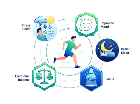 Running for Mental Health infographic - Physical Exercise for Emotional Balance and Focus