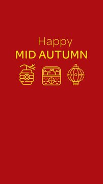 Minimalist greeting card design for the Mid Autumn festival with traditional icons.