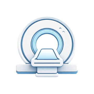 Stylized 3D medical MRI scanner machine for diagnostic radiology and hospital imaging technology isolated on black background