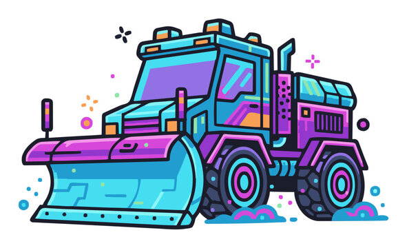 Cyberpunk snowplow truck vector illustration. Generative AI