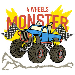 4x4 wheels monster truck Hand drawing illustration © Adam