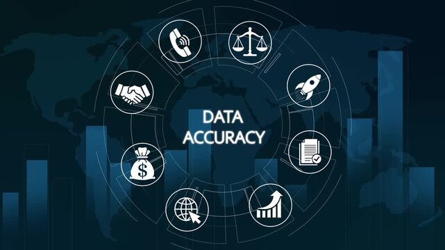 Data accuracy concept with digital infographic and global business icons business intelligence analytics