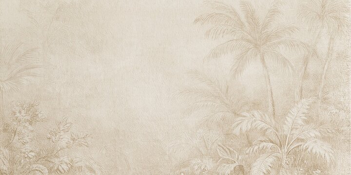 Vintage tropical palm sketch on textured beige background