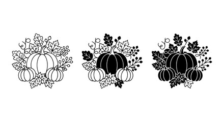 Fototapeta premium Autumn Pumpkin Harvest Vector Graphics, Fall Seasonal Decor Elements, Thanksgiving Celebration Icons