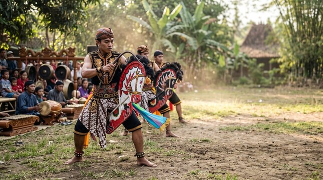 Authentic Kuda Lumping Traditional Dance Performance in Central Java, Indonesia
