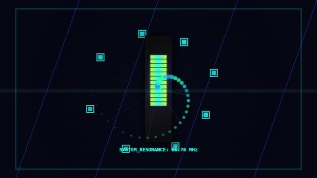 Digital Interface Displaying Data Analysis and Network Connections with Futuristic Grid