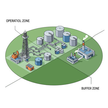 Industrial Facility with Operational and Buffer Zones Illustrated.