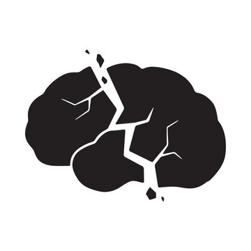 Cracked brain silhouette against a white background depicting damage or fracture