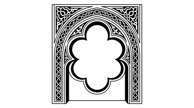 Gothic archway with quatrefoil window frame vector illustration