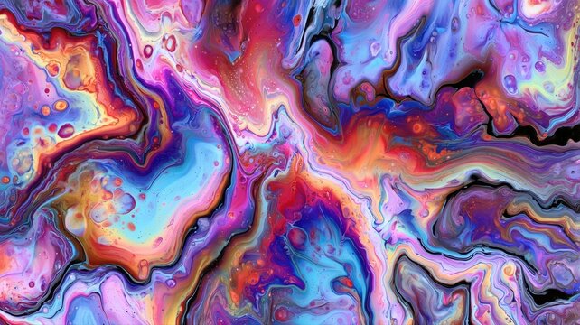 カラフルな抽象的な液体の模様が広がっている。デジタルアートや背景素材に適したデザイン。