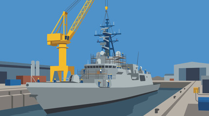 Naval Frigate Under Construction with Radar Mast Installation © Bima