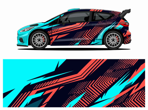 Colorful sports car with dynamic racing decal design