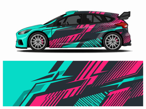 Colorful sports car with dynamic racing wrap design