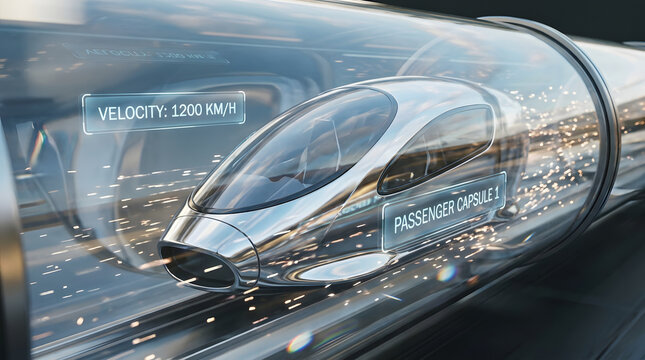 Futuristic High-Speed Passenger Train Moving Through Modern Railway Station