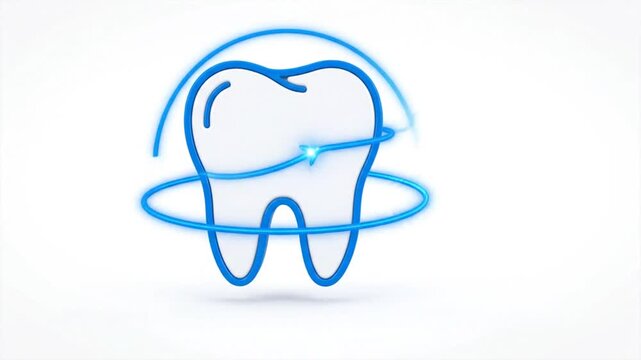Animated tooth icons with blue glowing protection shields rotating