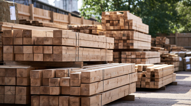 Stacks of Cut Lumber Organized in an Outdoor Timber Yard