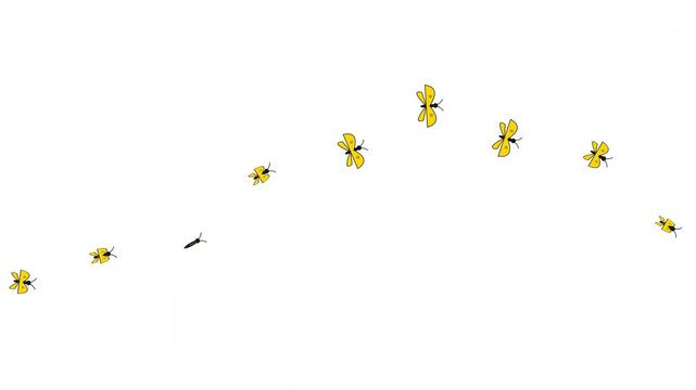 Butterflies fly in a wavy pattern against a white background