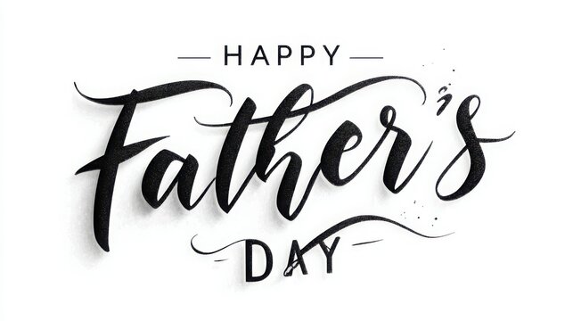 Happy fathers day elegant black script typography isolated on a clean white background for holiday greeting cards with artistic lettering calligraphy