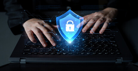 Digital security shield providing network protection and data privacy. This represents a firewall...