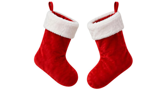 Red christmas pair stocking isolated on transparent background