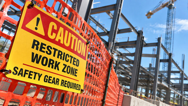 Restricted work zone safety sign at construction site