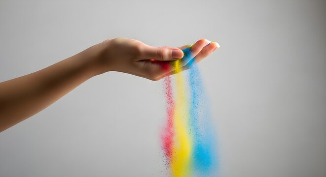 Hand holding colorful slime in motion.