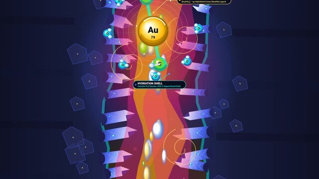 Scientific 3D animation showing the complex geological process of a hydrothermal gold vein formation, featuring supercritical fluids, pressure drop, solubility collapse, and quartz matrix binding