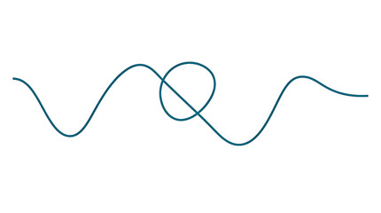 Obraz premium Abstract blue wavy line with a central loop and scribble knot on a white background minimalist graphic design element