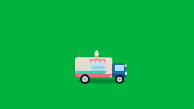 Minimalist ice cream truck on green background