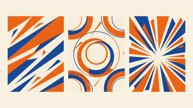 Dynamic abstract set featuring sharp geometric triangles and swirling circular patterns in blue