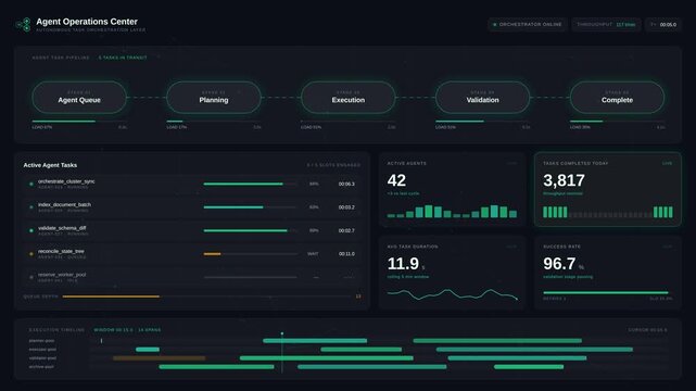 Software engineer monitoring cloud server data on a digital dashboard interface