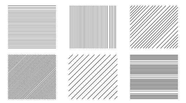 Set of black cad hatch patterns with various parallel lines and textures, architecture drafting, engineering technical drawing, cad blueprint symbols