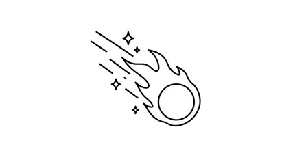 Dynamic Flaming Fireball Meteor Vector Icon with Spark Trail and Speed Lines - Hand-Drawn Line Art Illustration - professional high resolution commercial stock detailed commercial stock imagery with © Yuboraj