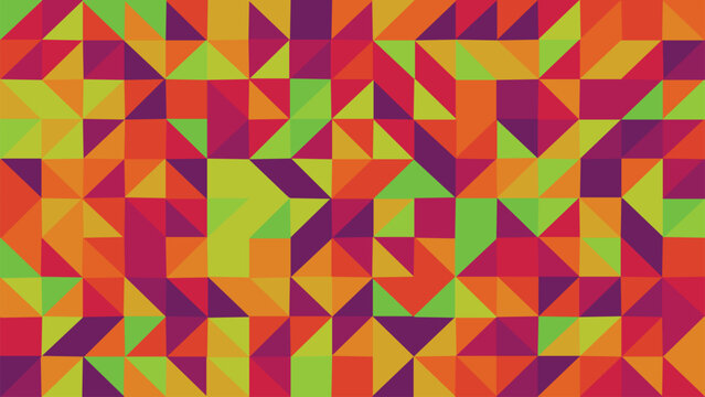 Geometric triangle pattern background, colorful abstract mosaic vector illustration, vibrant autumn color palette for creative web design and print