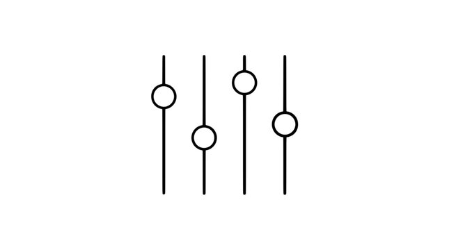 Clean Minimalist Equalizer Sliders with Four Frequency Tracks Vector Icon, Professional Audio Mixer Control Interface, Sound Engineering Line Art Illustration Design Element