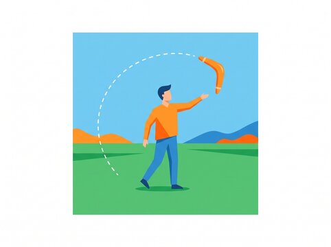 Person throwing boomerang that returns in open field