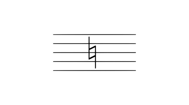 Hand-drawn vector illustration of a musical natural sign symbol centered on five-line staff notation, black ink drawing on white background, music theory icon for education