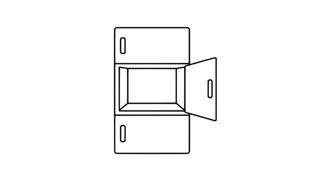 Open parcel locker compartment door vector icon illustration for package delivery and storage systems, online shopping pickup point, contactless collection service, minimalist line art design