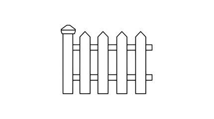 Obraz premium Minimalist black and white line art vector illustration of a classic pale wooden picket fence section with pointed slats and post with decorative cap for garden yard and property boundary design