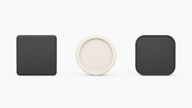 Three flat square and circular with rounded corners on white background