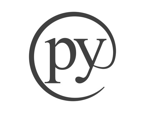 PY logo from two letter with circle shape email sign style. P and Y round logotype of business company