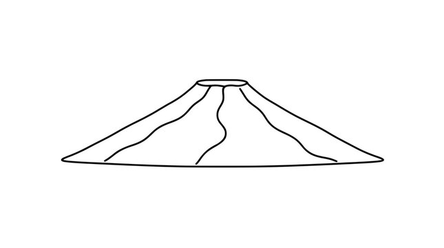 Shield Volcano Vector Icon &ndash; Hand-Drawn Line Art Illustration of a Broad Gently Sloping Volcanic Mountain with Lava Flows &ndash; Hand-Traced Vector Illustration of a Classic Shield Volcano with Lava Slopes