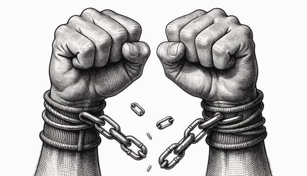 Two Fists Breaking Chains Symbolizing Freedom and Rebellion