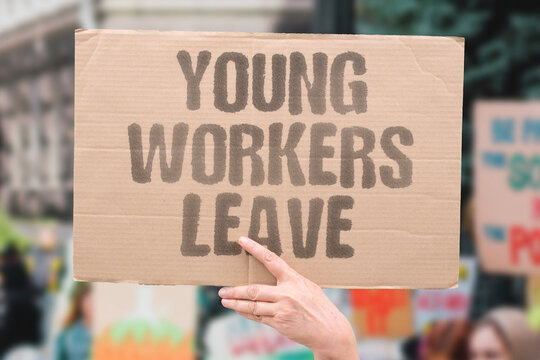"Young workers leave" Young workers emigrate. YOUNG. WORKERS. LEAVE. EMIGRATE. JOB.