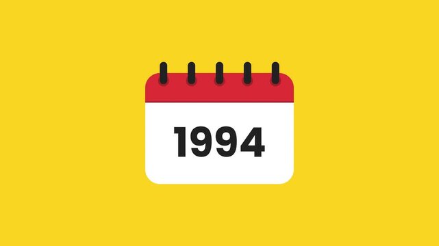 1994 Vintage Planner Calendar Graphic with Bold White Year Card Red Binding Rings and Clean Yellow Paper Design Prores Alpha 4K 60 fps Looping