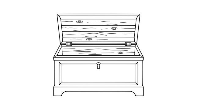 Wooden Hope Chest with Cedar Lining, Decorative Lock, and Hinged Lid Shown Open, Hand-Drawn Vector Illustration Icon for Storage, Furniture, Home Organization, and Interior Design